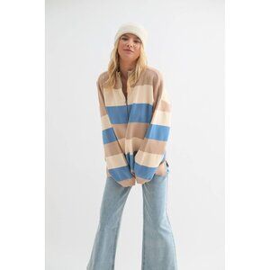 NWT WISHLIST Striped Half-Zip Sweatshirt Pullover Size Small